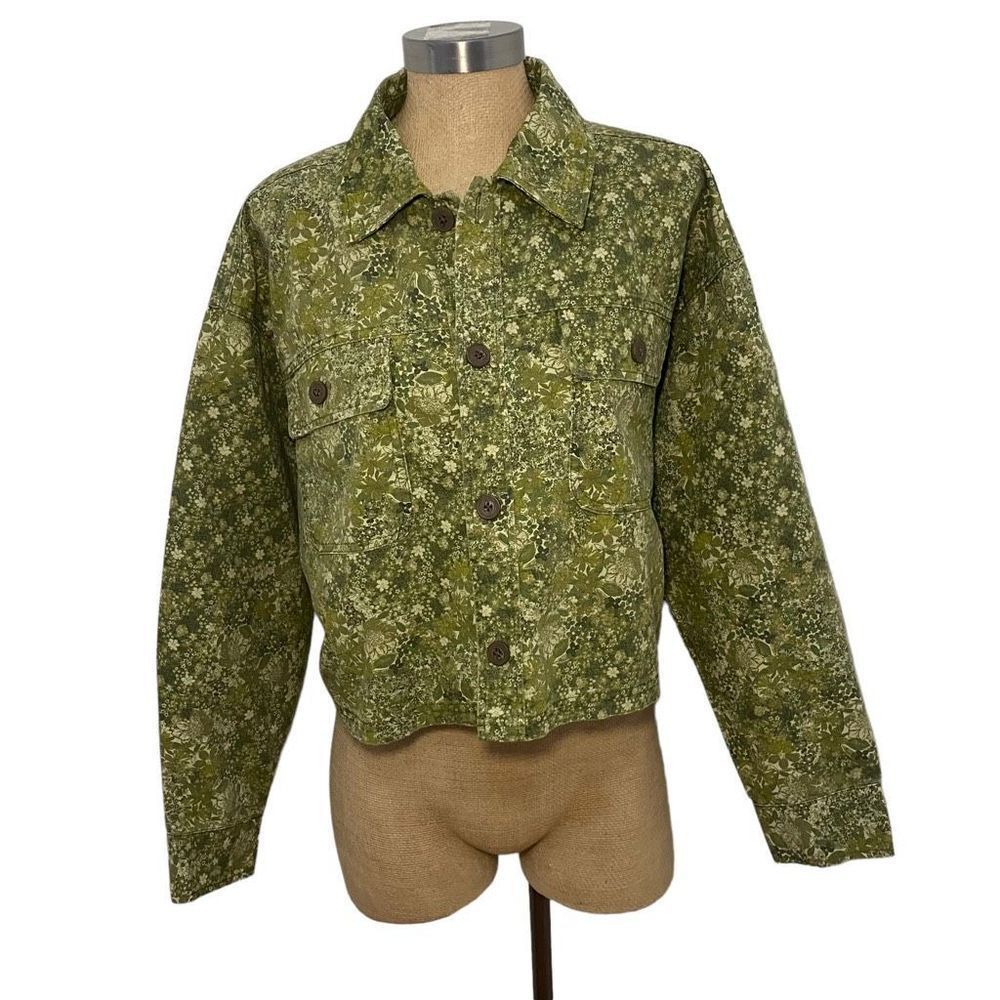Wild Fable Green Cropped Canvas Floral Print Jacket